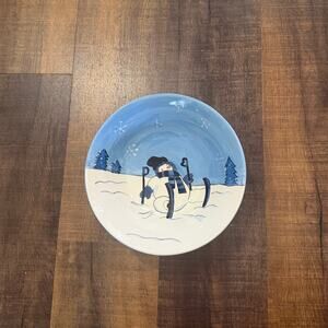 Hidden Valley Snow Valley Snowman Serving Bowl Blue White Winter Pottery